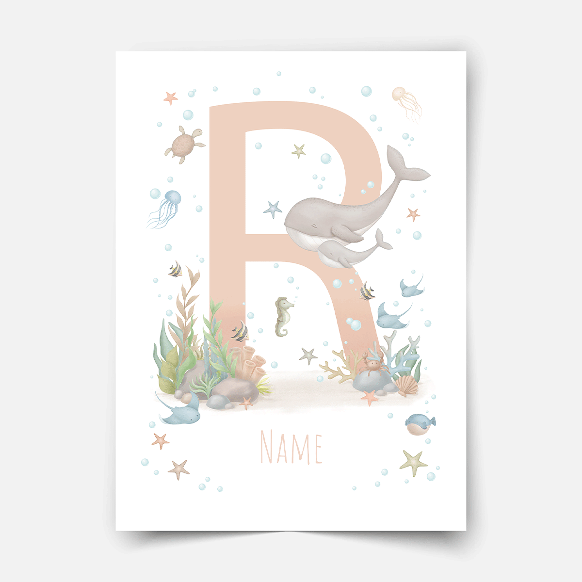 Personalisiertes Poster - ABC Buchstaben - Magischer Ozean (zartes pink)