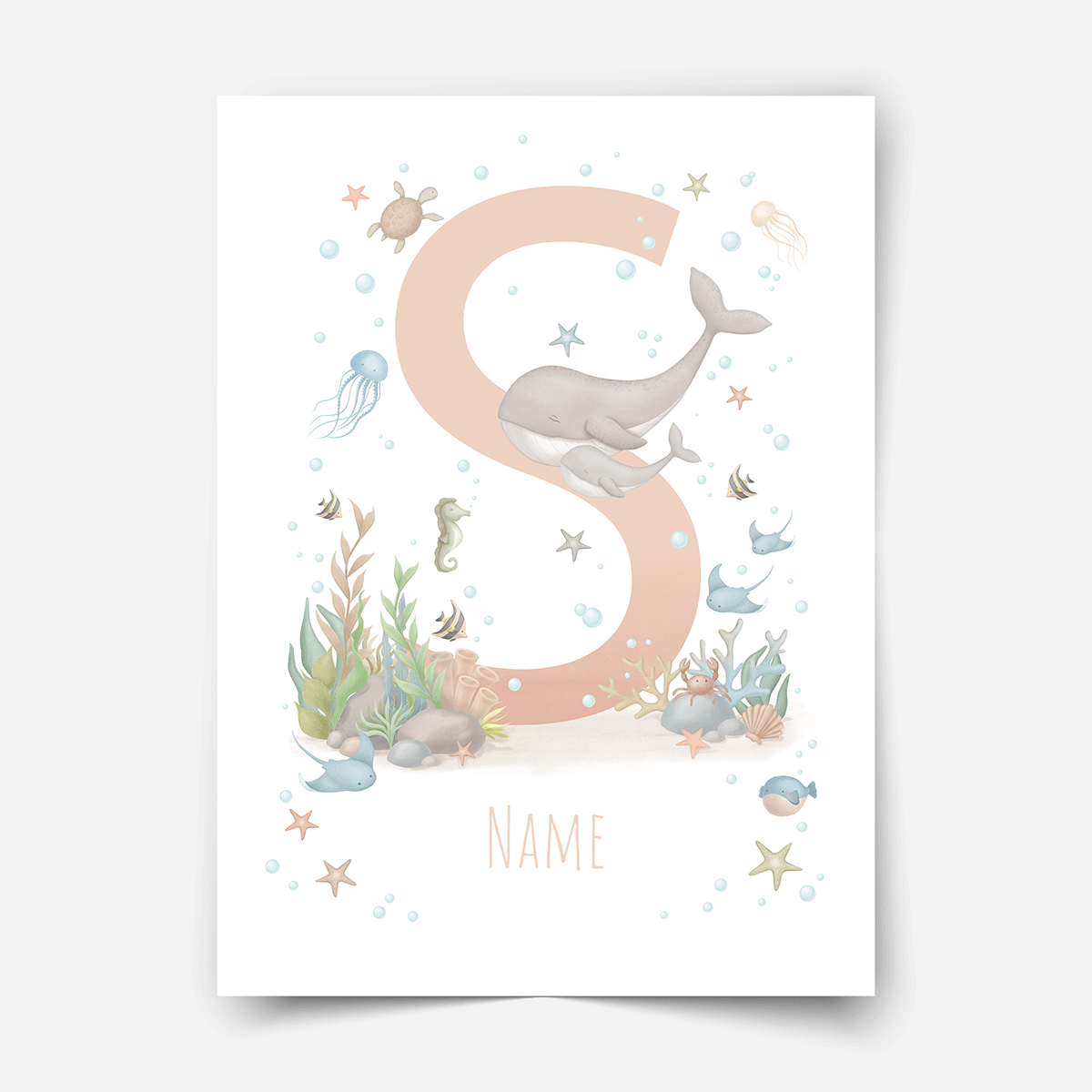 Personalised print - ABC Letters - Magical ocean (soft pink)