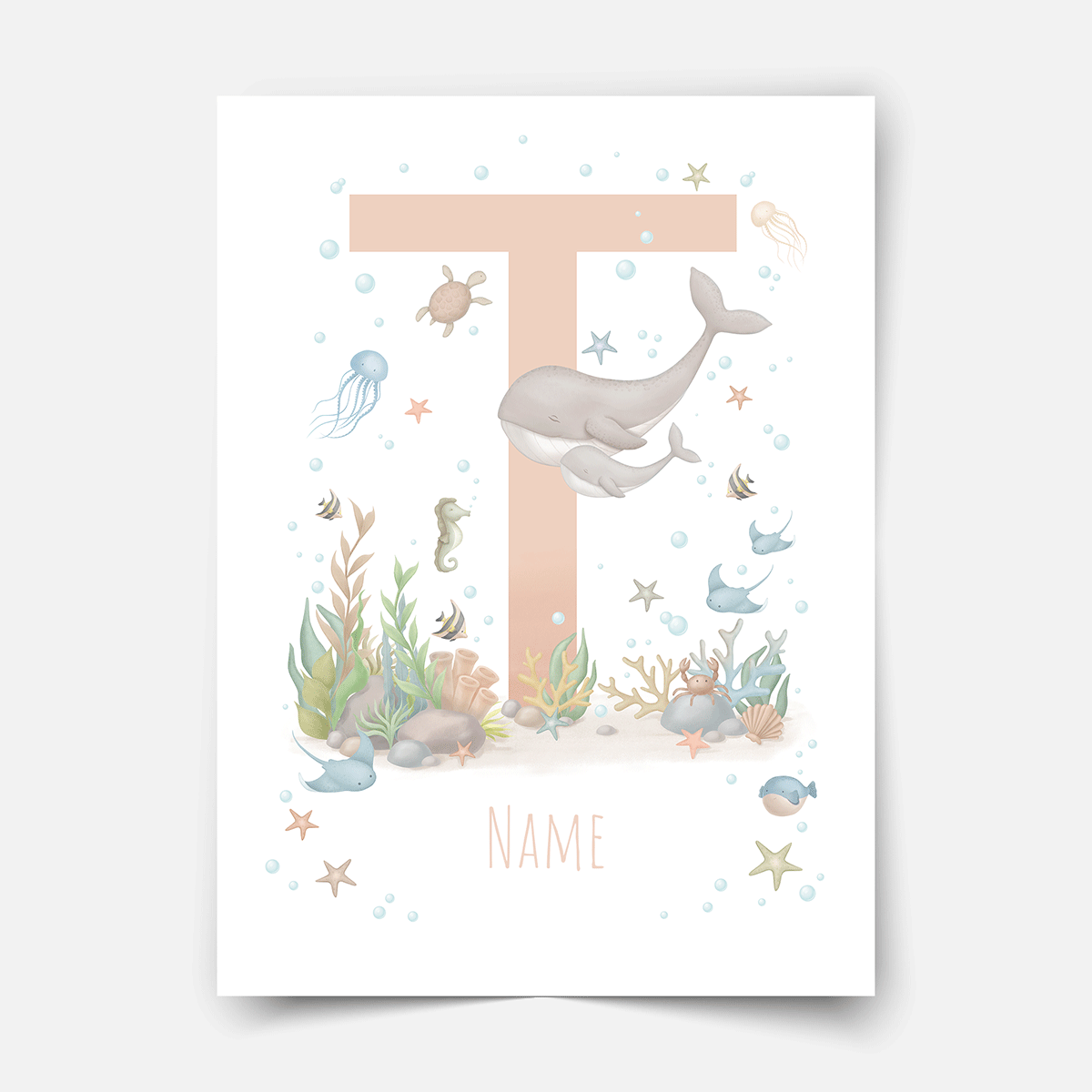 Personalised print - ABC Letters - Magical ocean (soft pink)