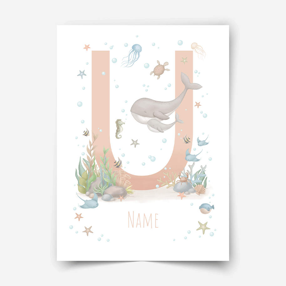 Personalised print - ABC Letters - Magical ocean (soft pink)