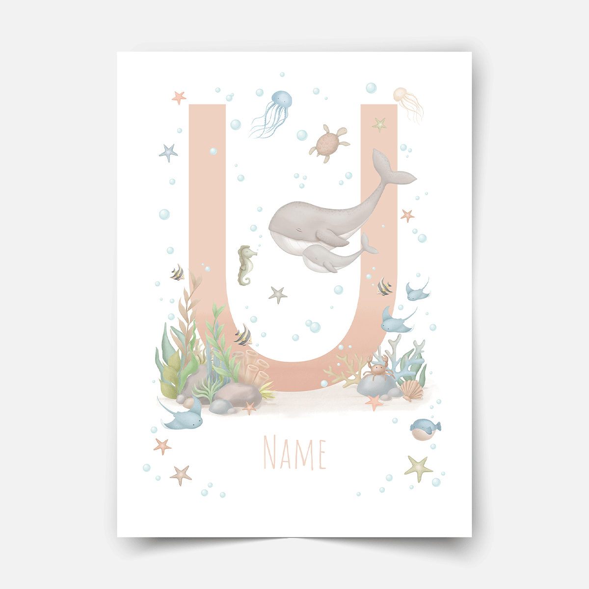 Personalised print - ABC Letters - Magical ocean (soft pink)