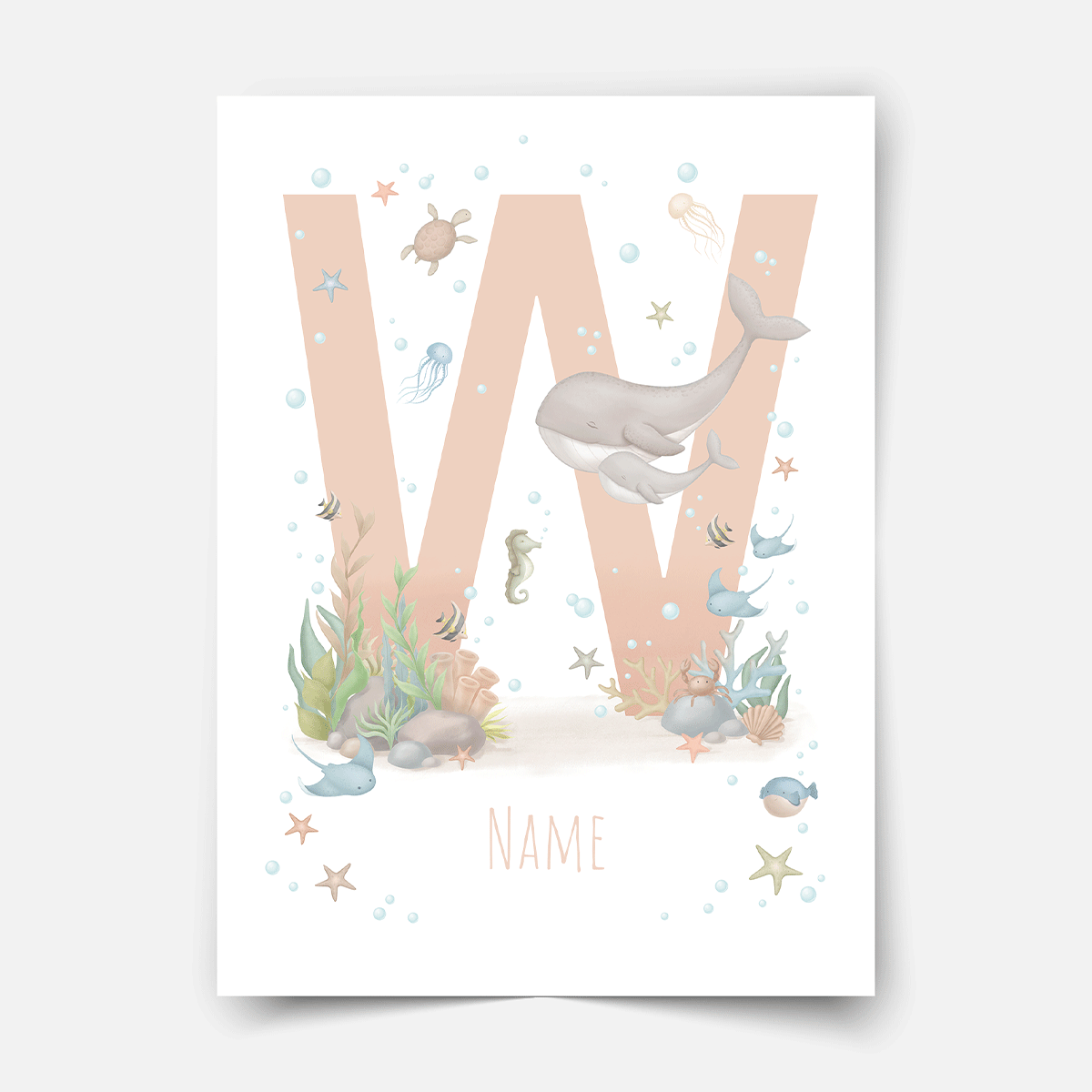 Personalised print - ABC Letters - Magical ocean (soft pink)