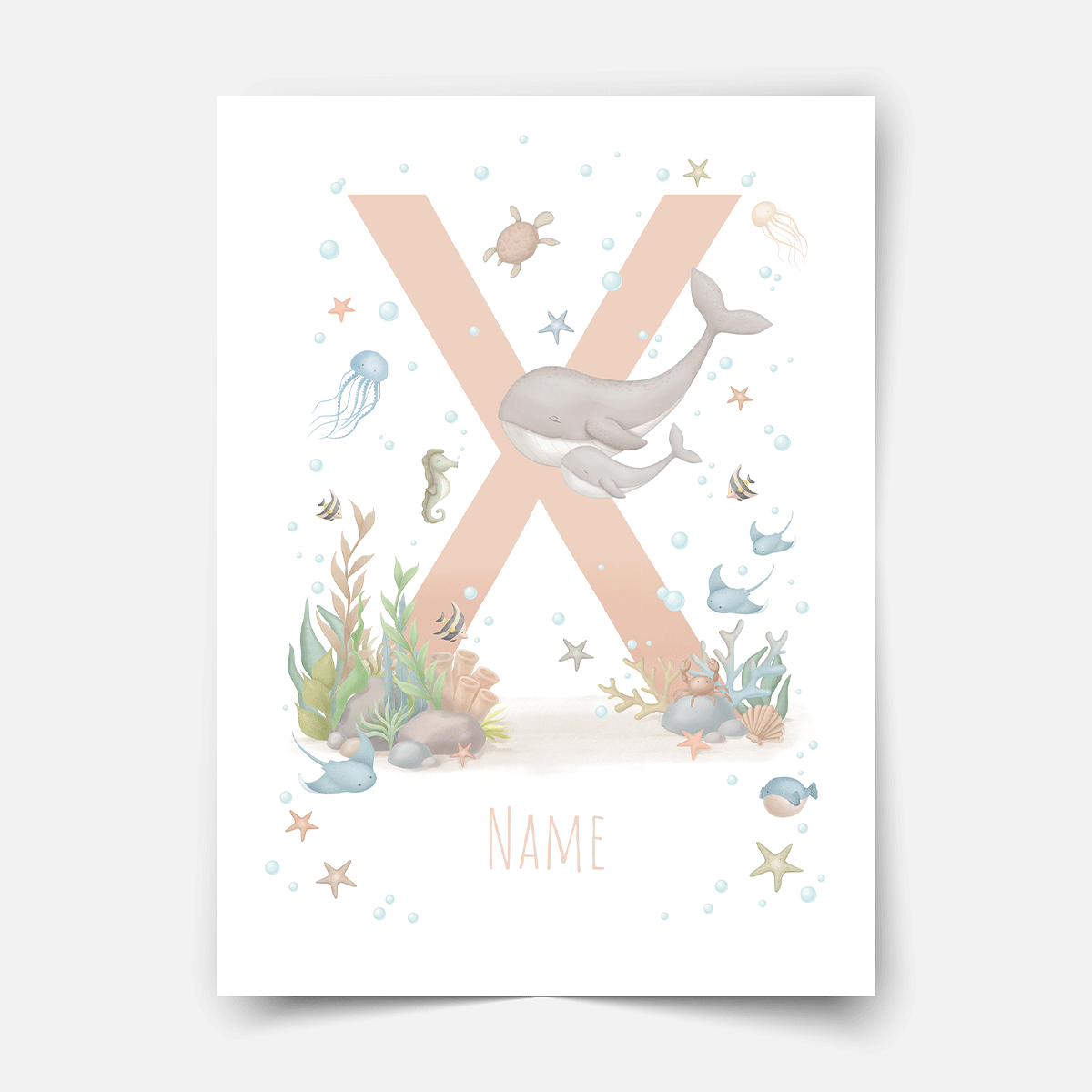 Personalised print - ABC Letters - Magical ocean (soft pink)