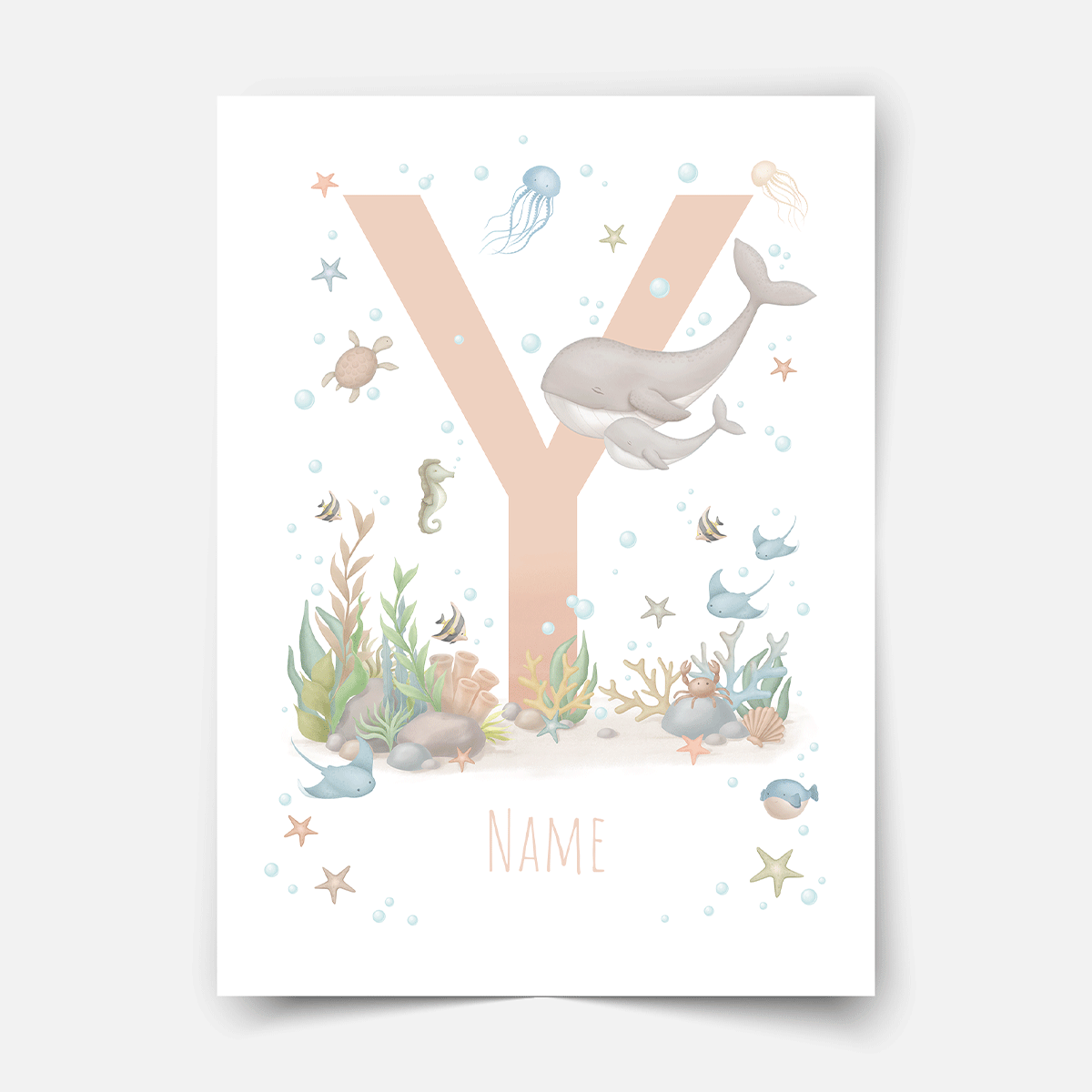 Personalised print - ABC Letters - Magical ocean (soft pink)