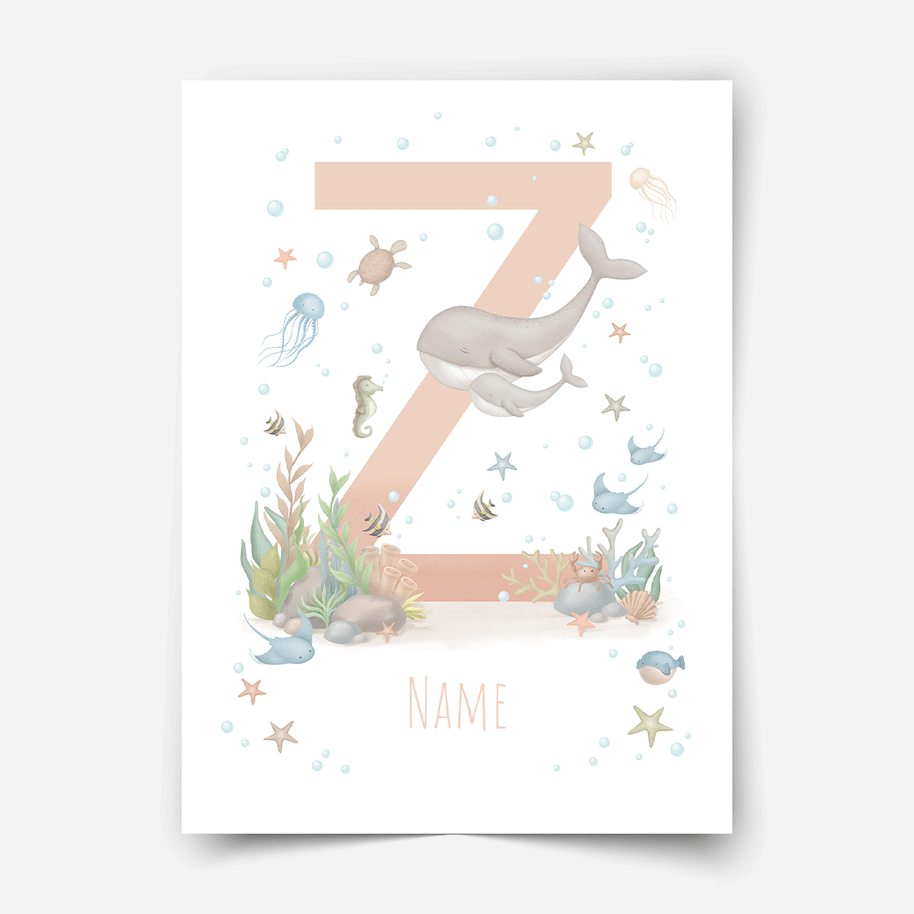 Personalised print - ABC Letters - Magical ocean (soft pink)