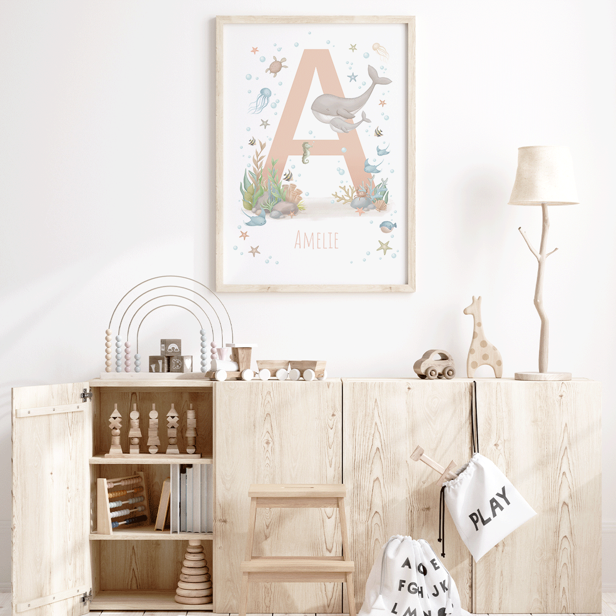 Personalised print - ABC Letters - Magical ocean (soft pink)