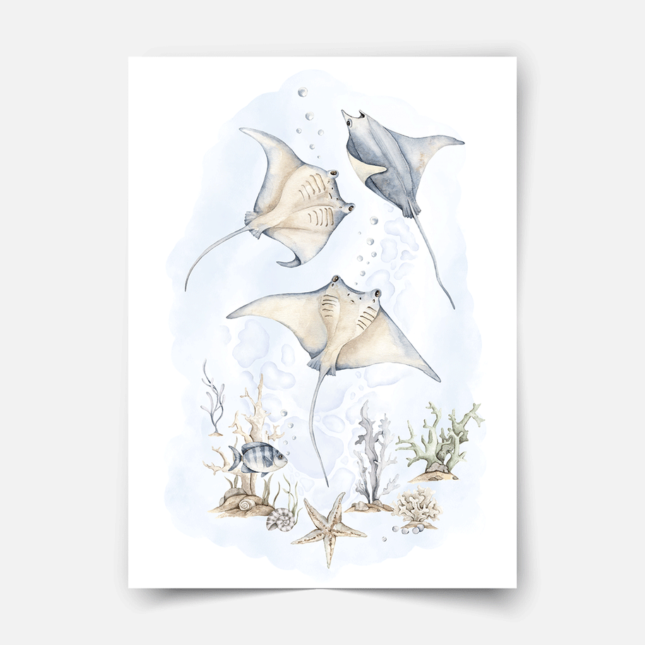 Under the sea print - Ocean Dreams - Manta rays