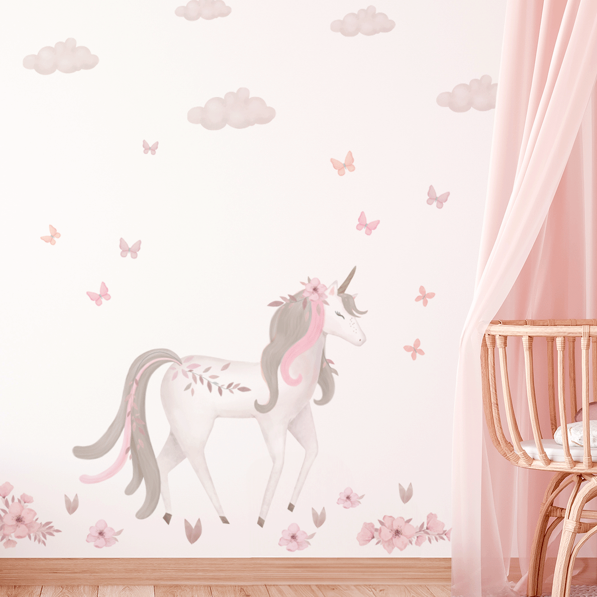 Unicorn wall stickers - Magical unicorn with flowers