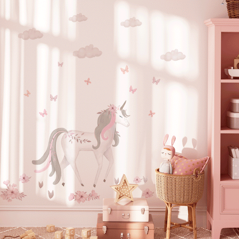 Unicorn wall stickers - Magical unicorn with flowers