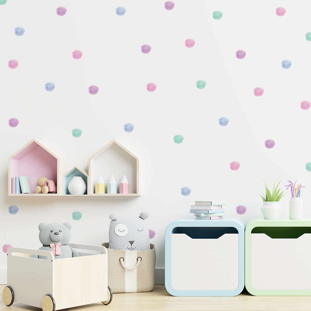 Dot wall stickers - Colourful pastel watercolour dots