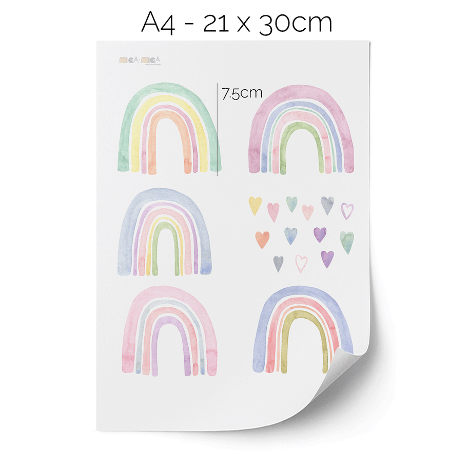 Rainbow wall stickers with hearts