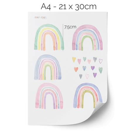 Wandtattoo Regenbogen - Aquarell-Regenbögen mit Herzen
