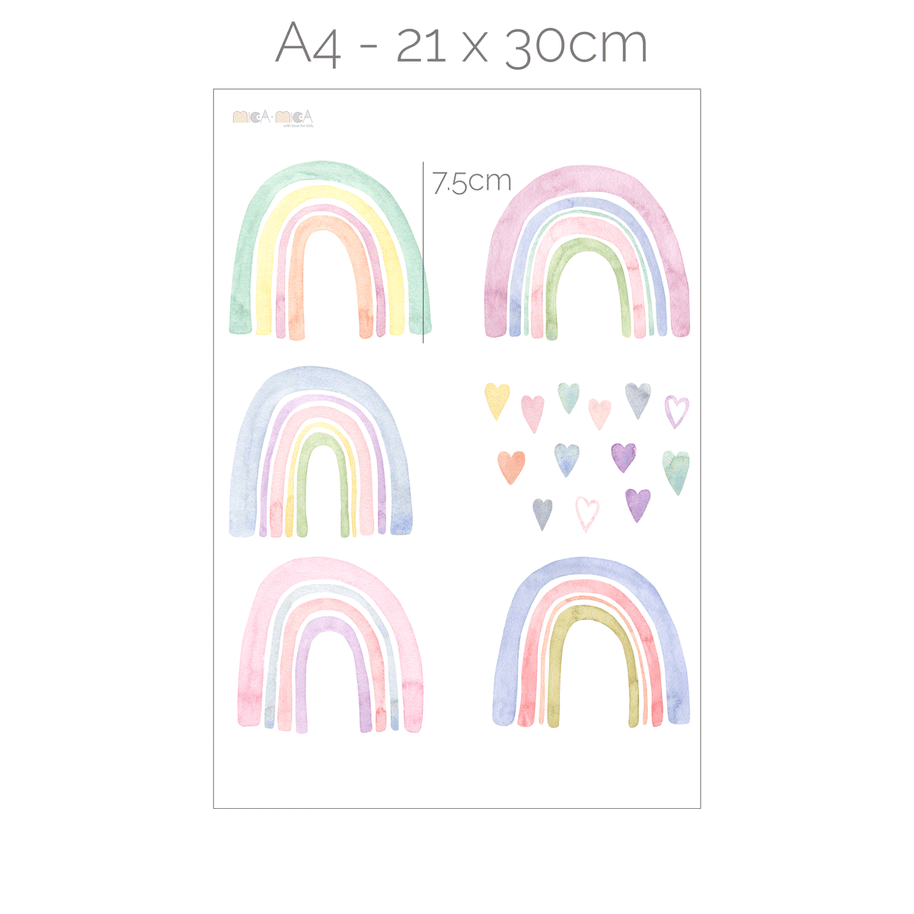 Wandtattoo Regenbogen - Aquarell-Regenbögen mit Herzen
