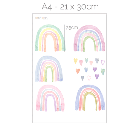 Wandtattoo Regenbogen - Aquarell-Regenbögen mit Herzen