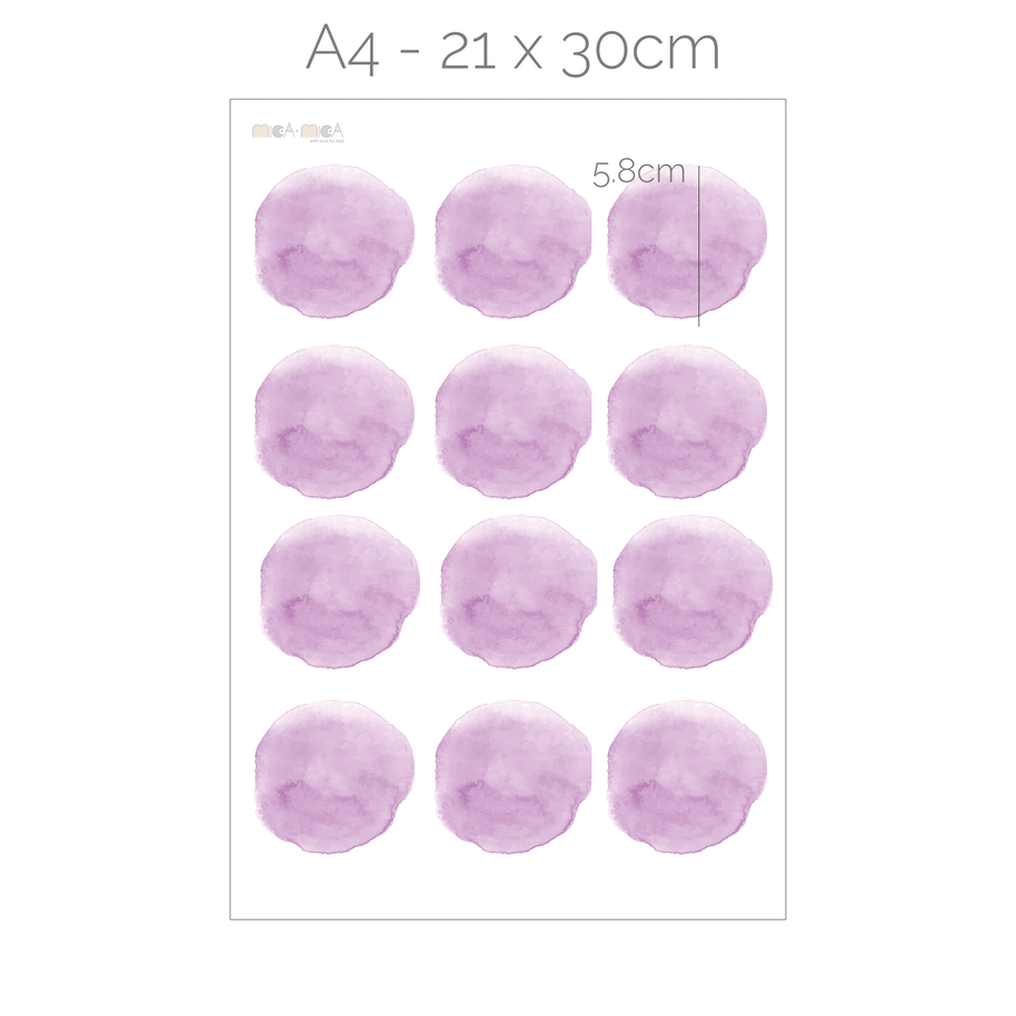 Dot wall stickers - Pastel purple watercolour dots