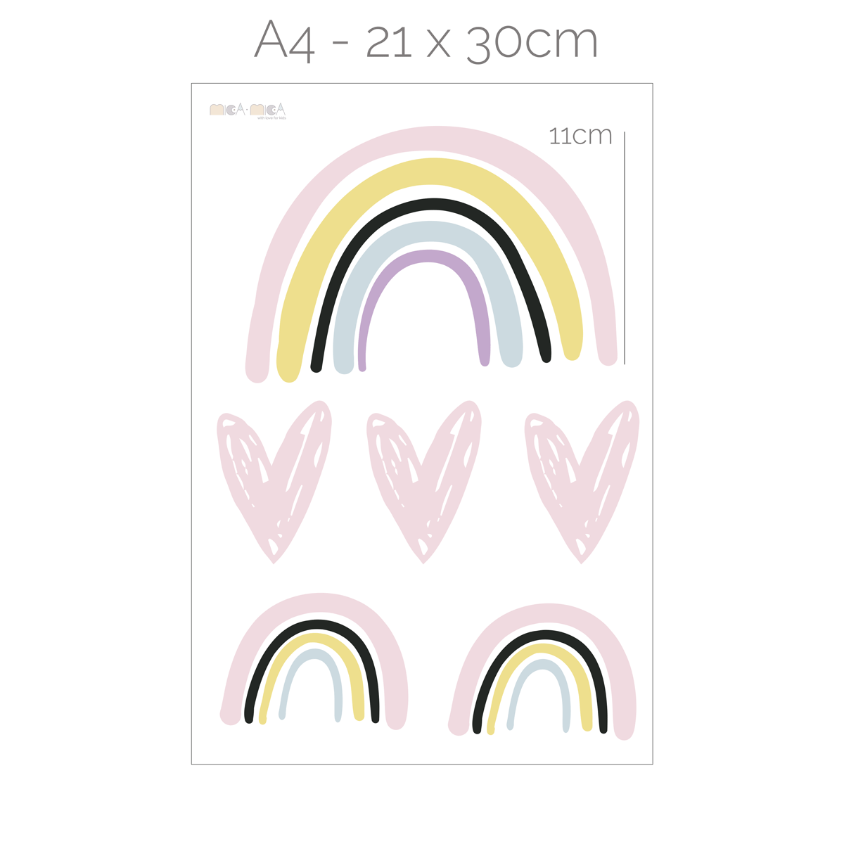 Rainbow wall stickers with hearts