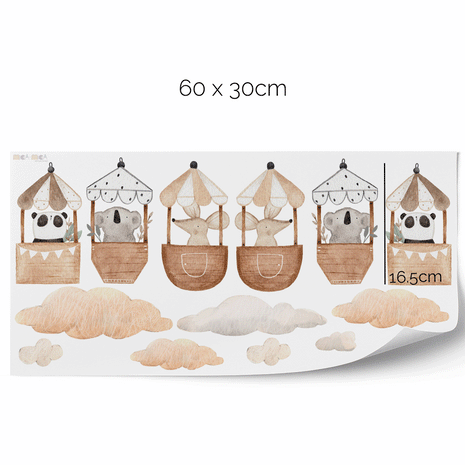 Hot air balloons wall stickers with cute animals
