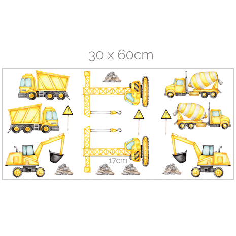 Construction wall stickers - Diggers, cranes & dumper trucks