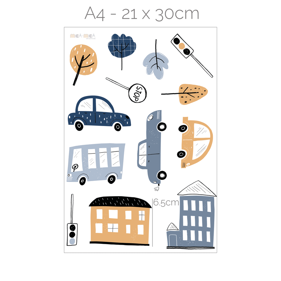Car wall stickers -  Cars with trees & houses