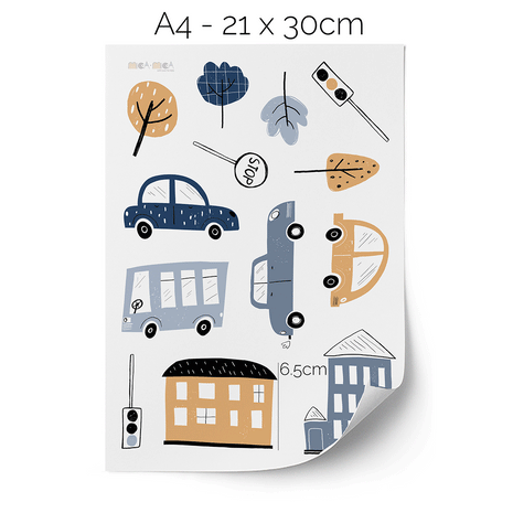 Wandtattoo Autos - Autos mit Bäumen und Häusern
