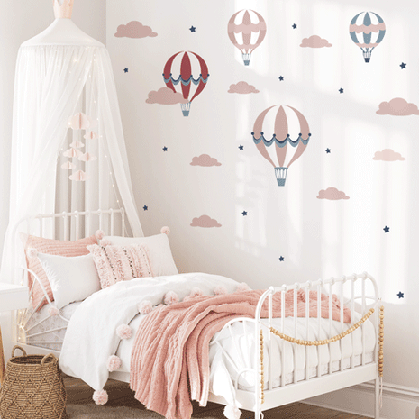 Hot air balloons wall stickers - Up, up and away (pink)