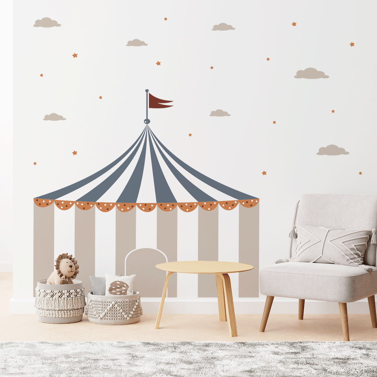 Circus wall stickers - Up, up and away (mustard)