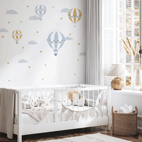 Hot air balloons wall stickers - Up, up and away (mustard blue)