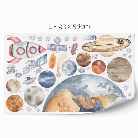 Wandtattoo Weltraum - Raumschiff mit Planeten