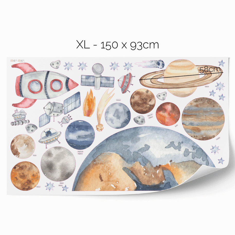 Space wall sticker - Space adventure - Planets and rocket
