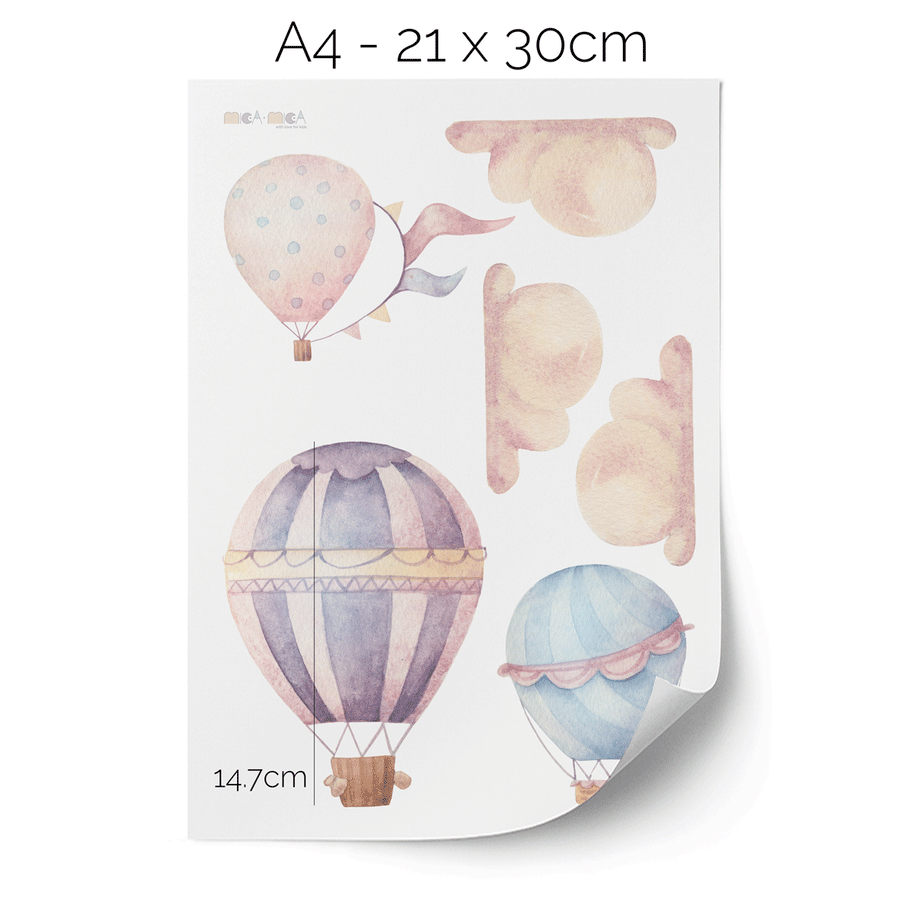 Wandtattoo Heißluftballons und Wolken