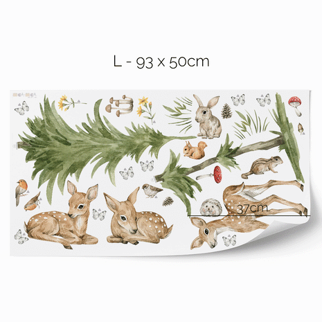 Wandtattoo Waldtiere - Magischer Wald - Rehkitze mit Baum