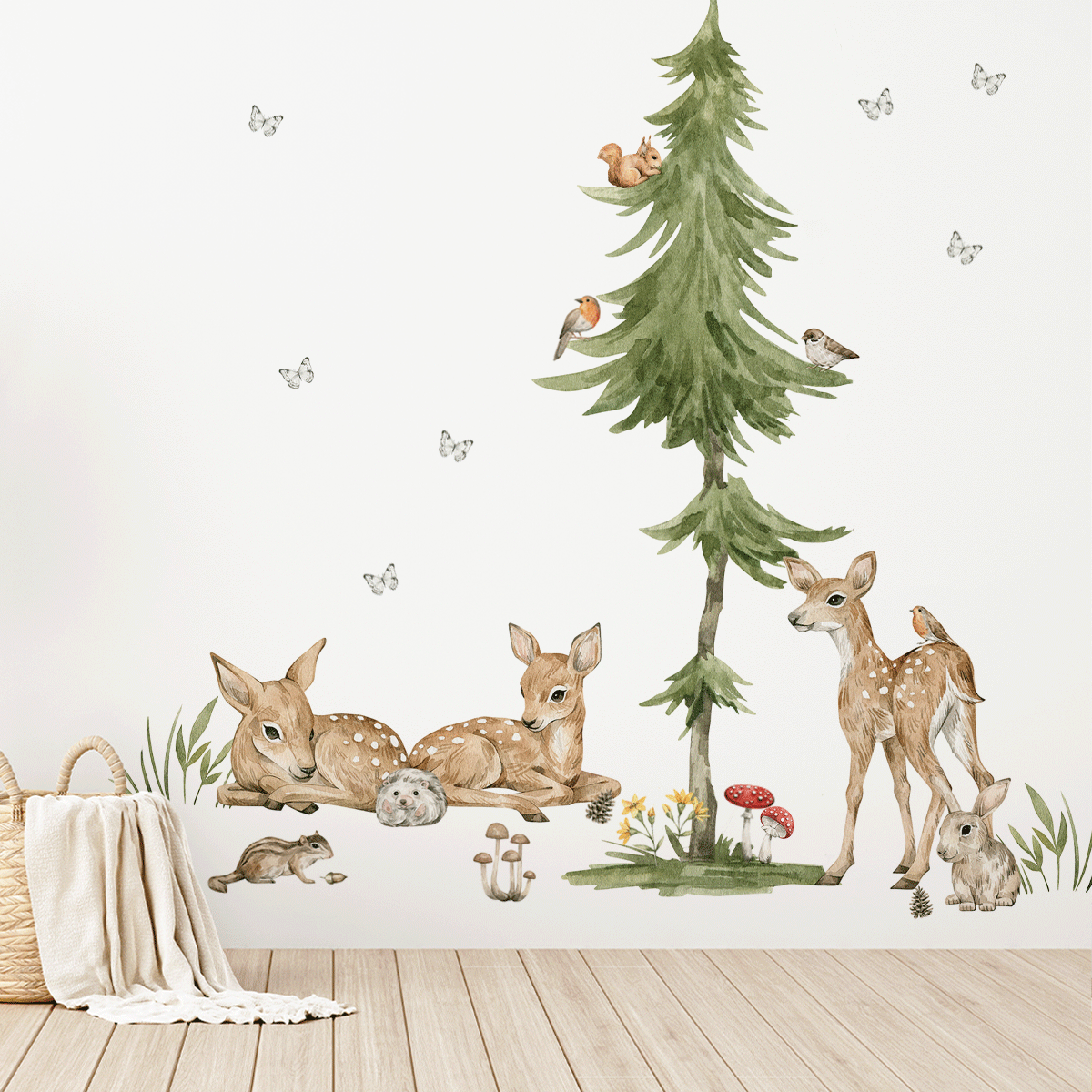 Woodland wall stickers - Magical forest - deer with tree