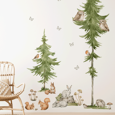 Wandtattoo Waldtiere - Magischer Wald - Bäume und Waldtiere