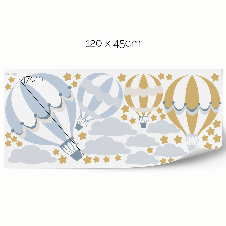 Hot air balloons wall stickers - Up, up and away (mustard blue)