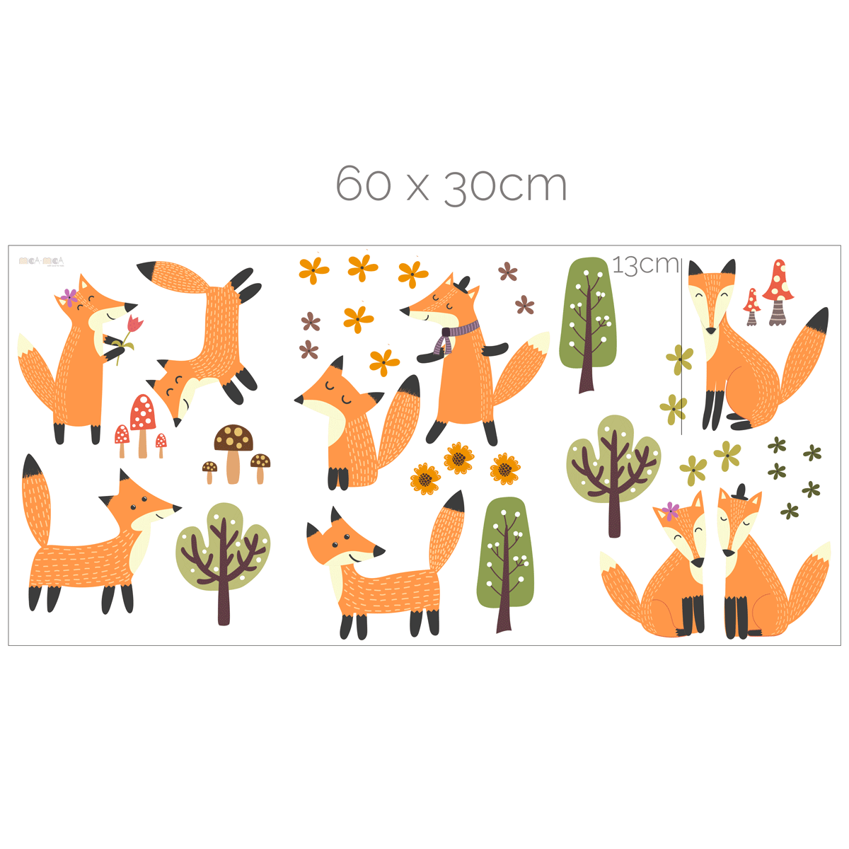 Woodland wall stickers - Cute foxes, trees and flowers