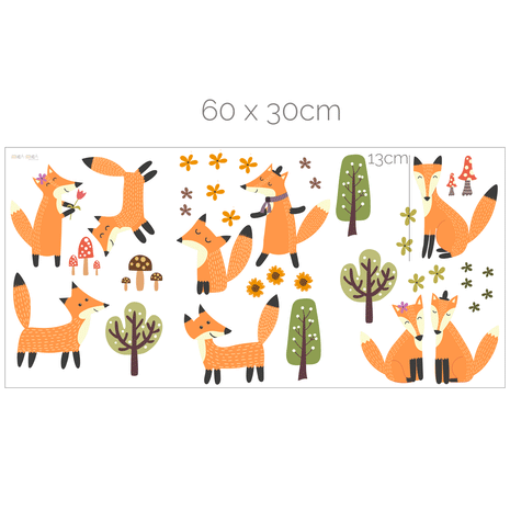 Woodland wall stickers - Cute foxes, trees and flowers
