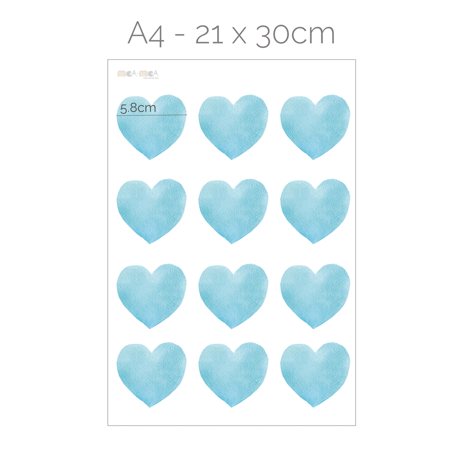 Hearts wall stickers - Blue watercolour hearts