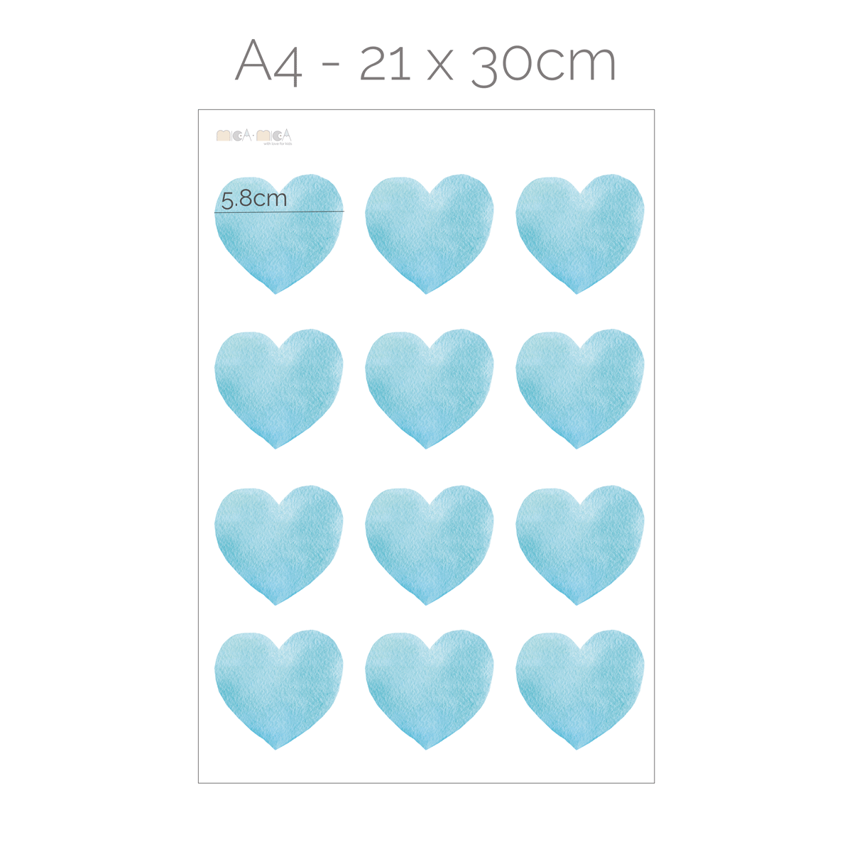 Hearts wall stickers - Blue watercolour hearts