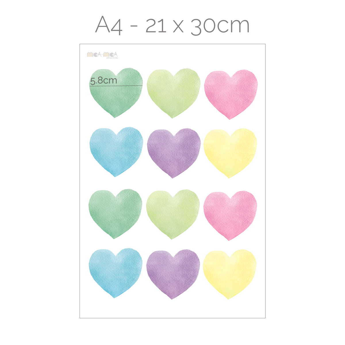 Hearts wall stickers - Colourful watercolour hearts