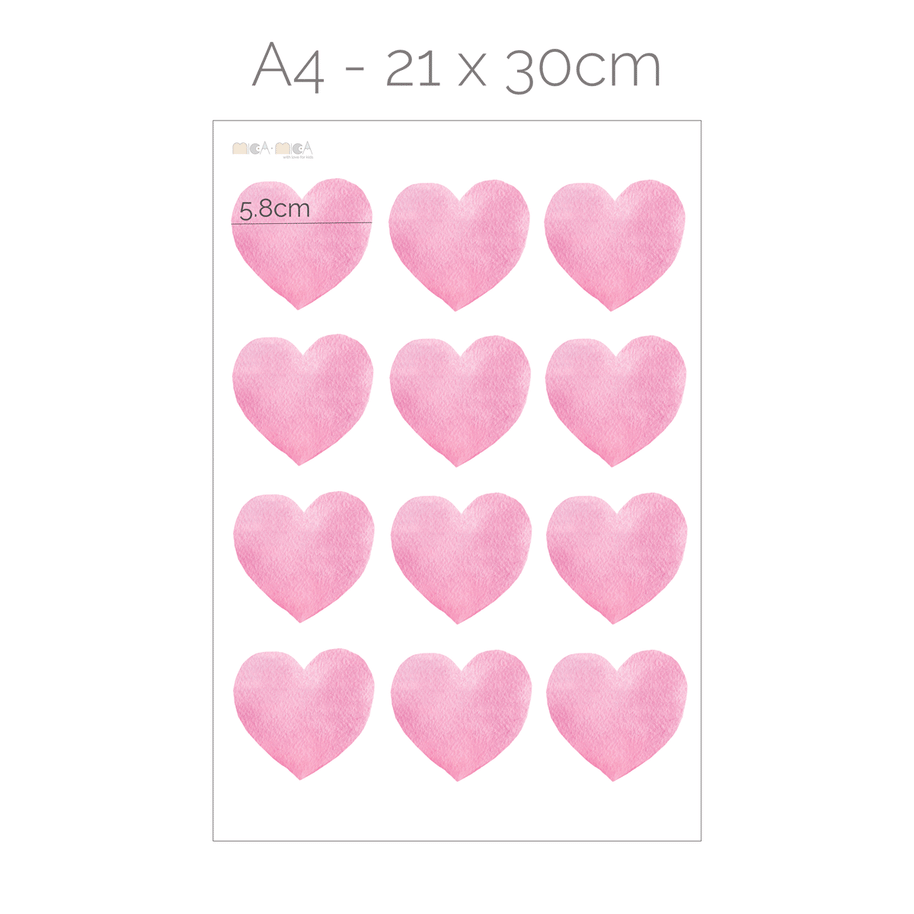 Hearts wall stickers - Pink watercolour hearts