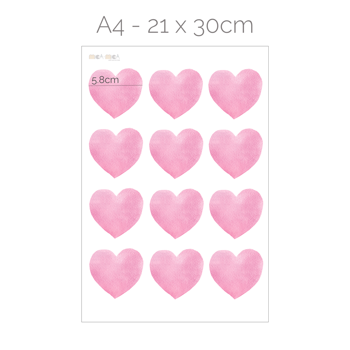 Hearts wall stickers - Pink watercolour hearts