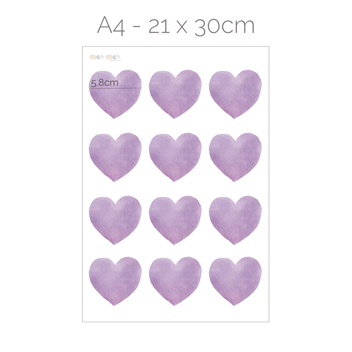 Hearts wall stickers - Purple watercolour hearts