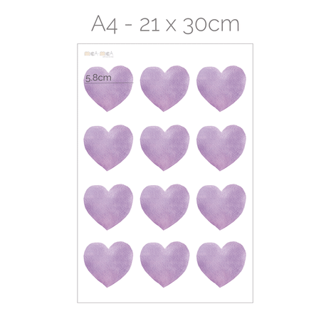 Hearts wall stickers - Purple watercolour hearts