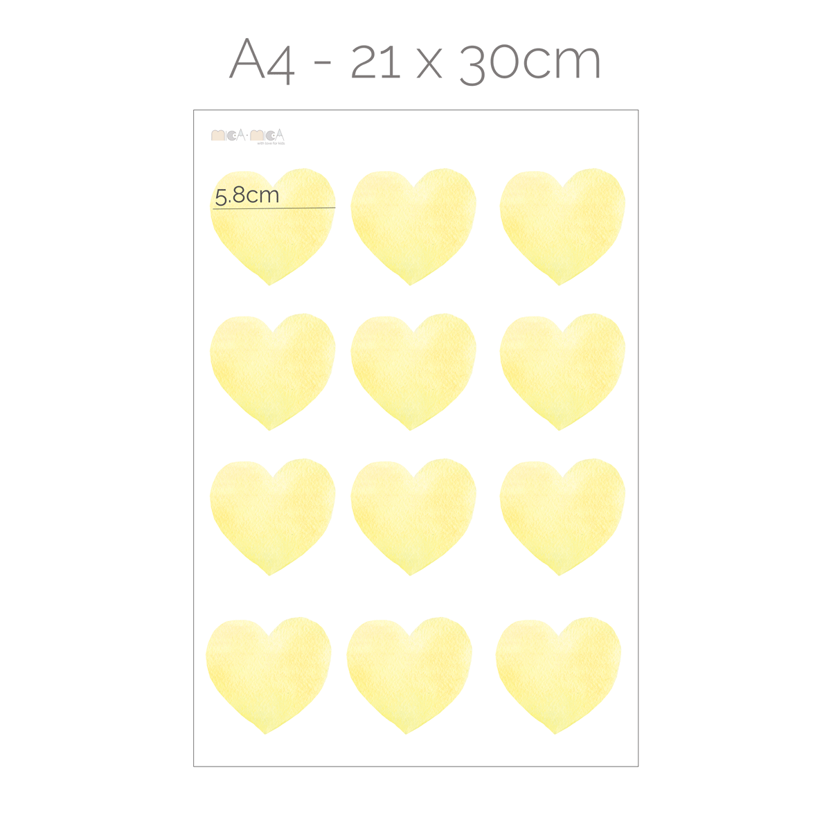Hearts wall stickers - Yellow watercolour hearts