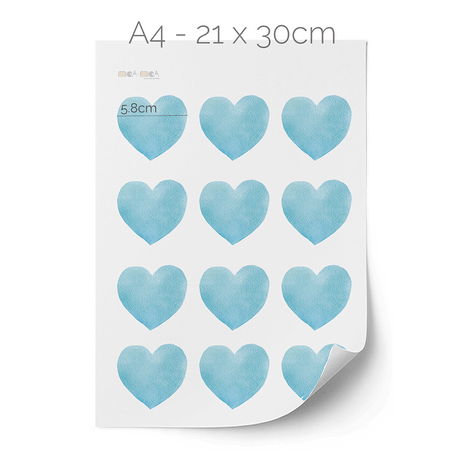 Hearts wall stickers - Blue watercolour hearts