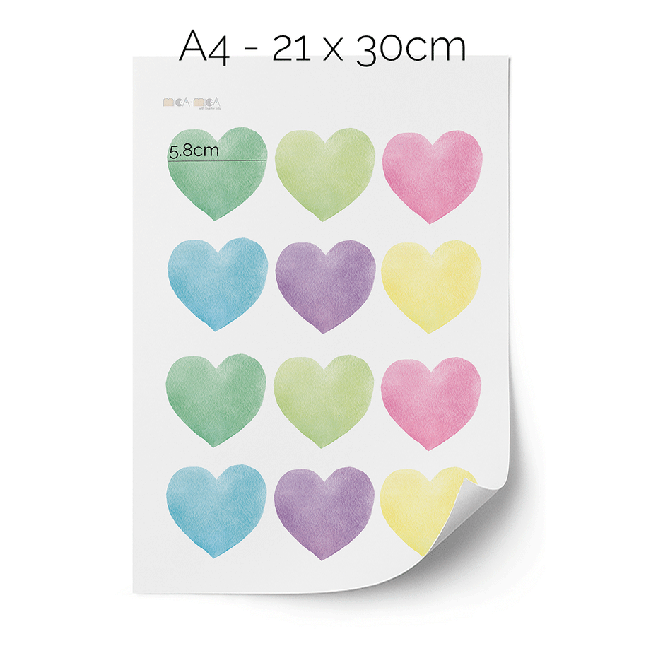 Wandtattoo Herzen - Bunte Aquarell-Herzen