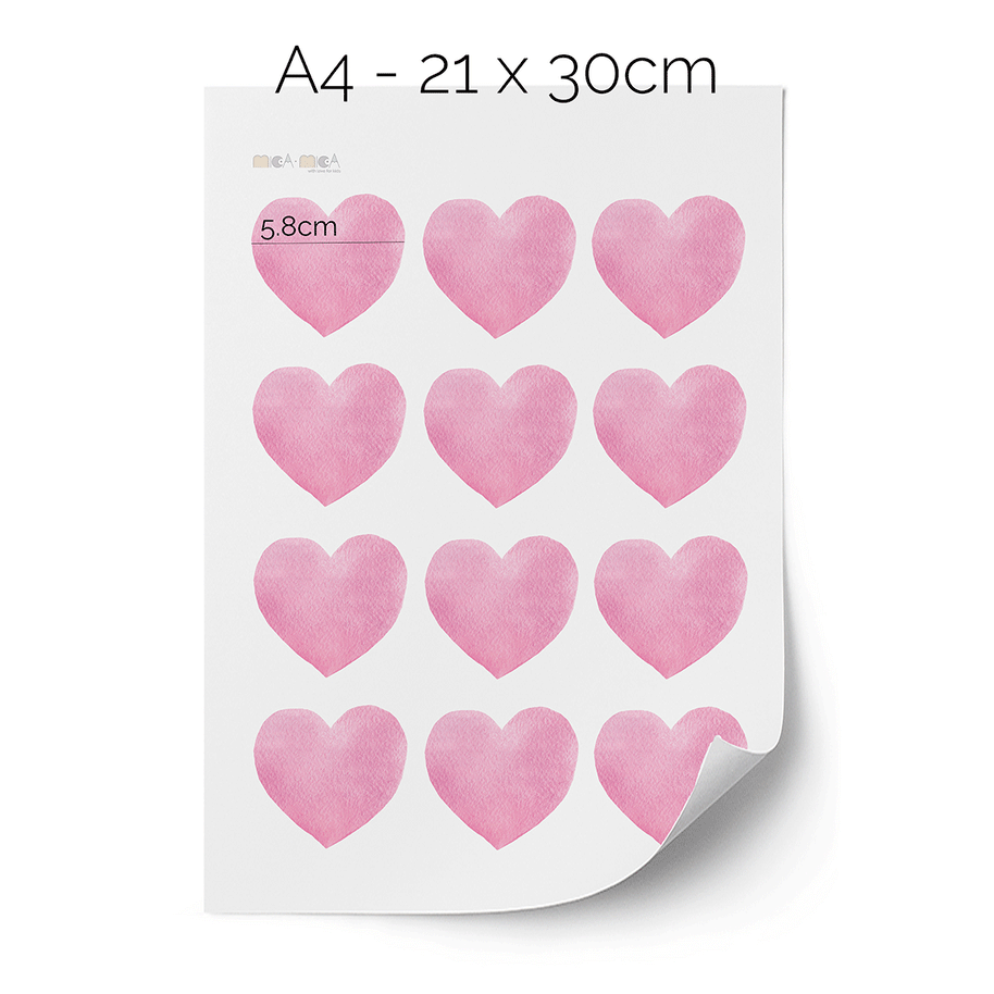 Hearts wall stickers - Pink watercolour hearts