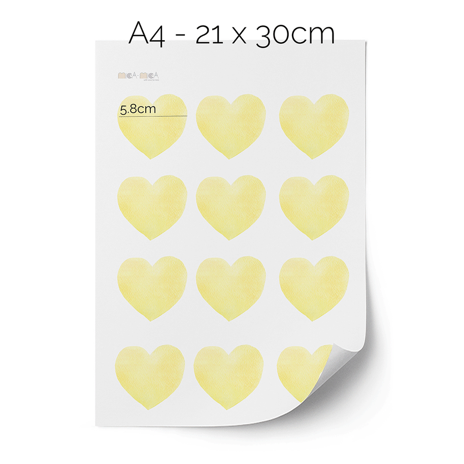 Hearts wall stickers - Yellow watercolour hearts
