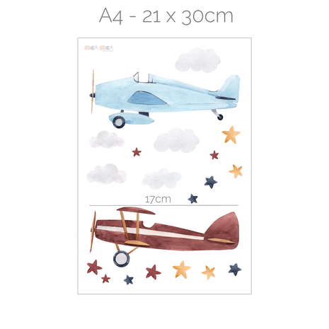 Wandtattoo Flugzeuge mit Sternen und Wolken
