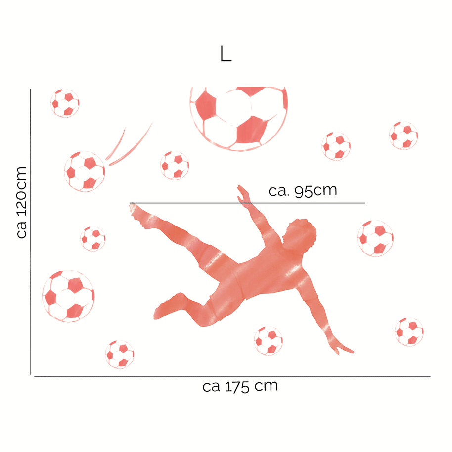 Football wall sticker - Scissor kick (red)